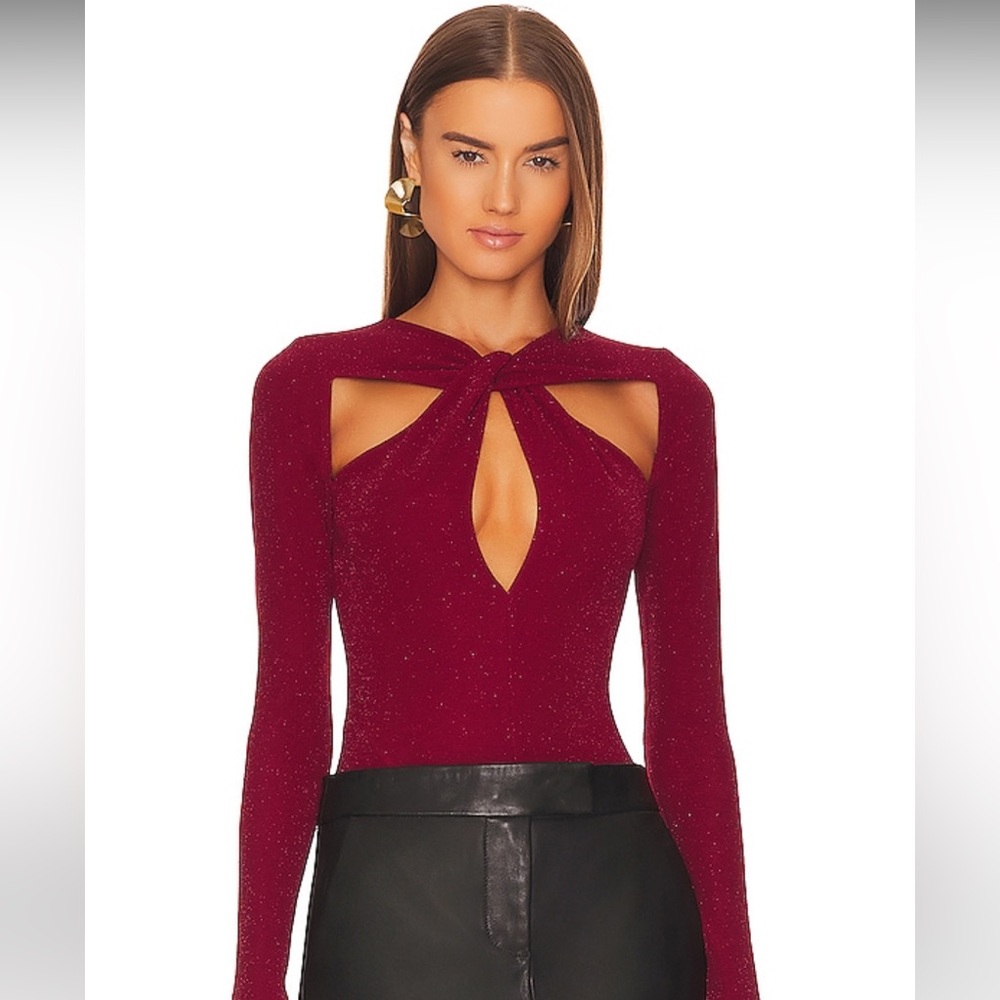 Michael Costello x REVOLVE Suki Bodysuit in Dark Red Sparkle Holiday‎ Size XS